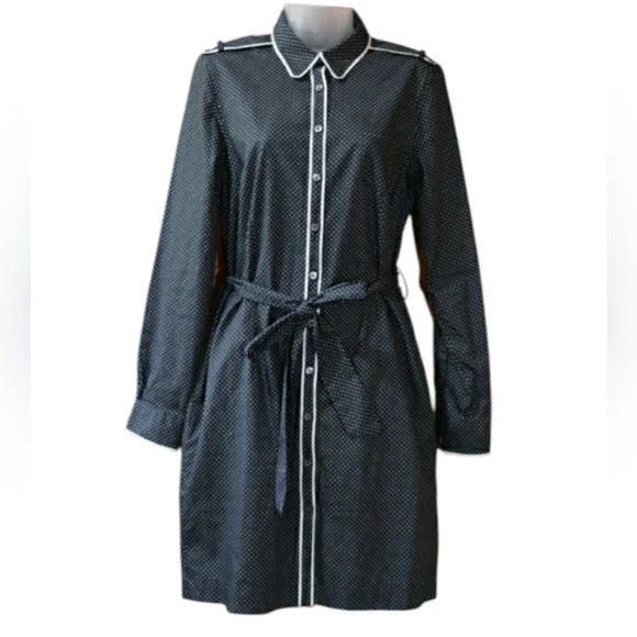 Brooks Brothers Black White Polka Dot Belted Long Sleeve Cotton Dress 10 - Picture 2 of 15